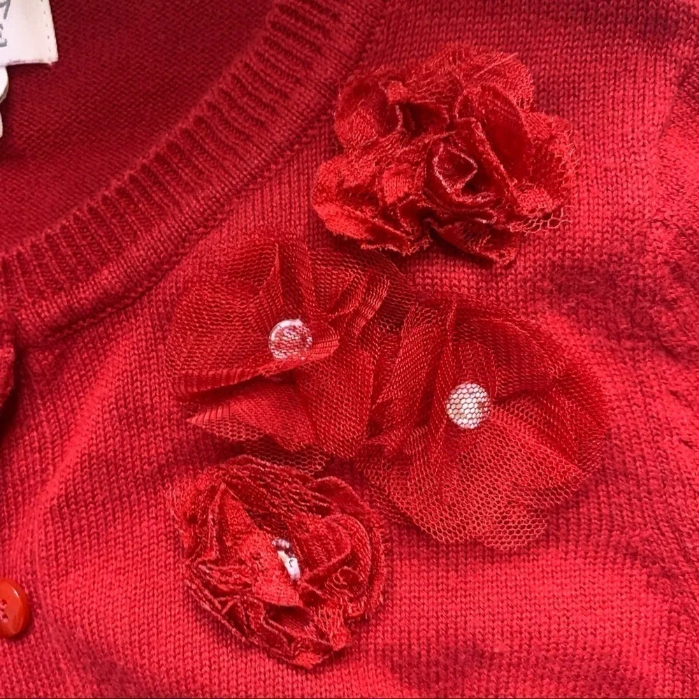 Children’s Place red Floral Appliqué girl Medium Holiday Cardigan sweater jacket
